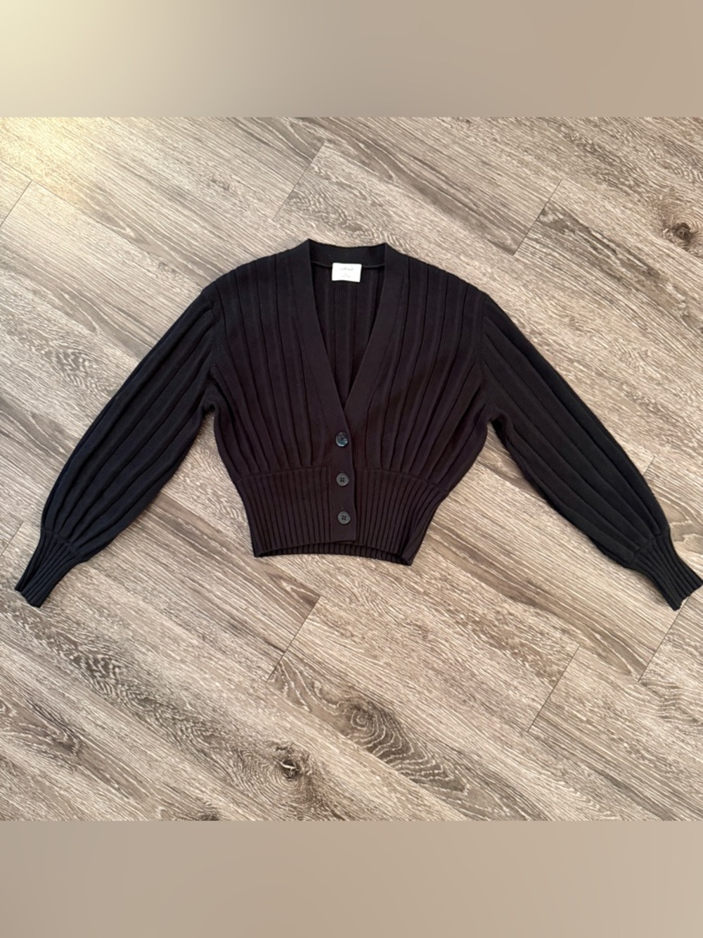 Wilfred Aritzia Black Ribbed Cropped Cardigan Wool